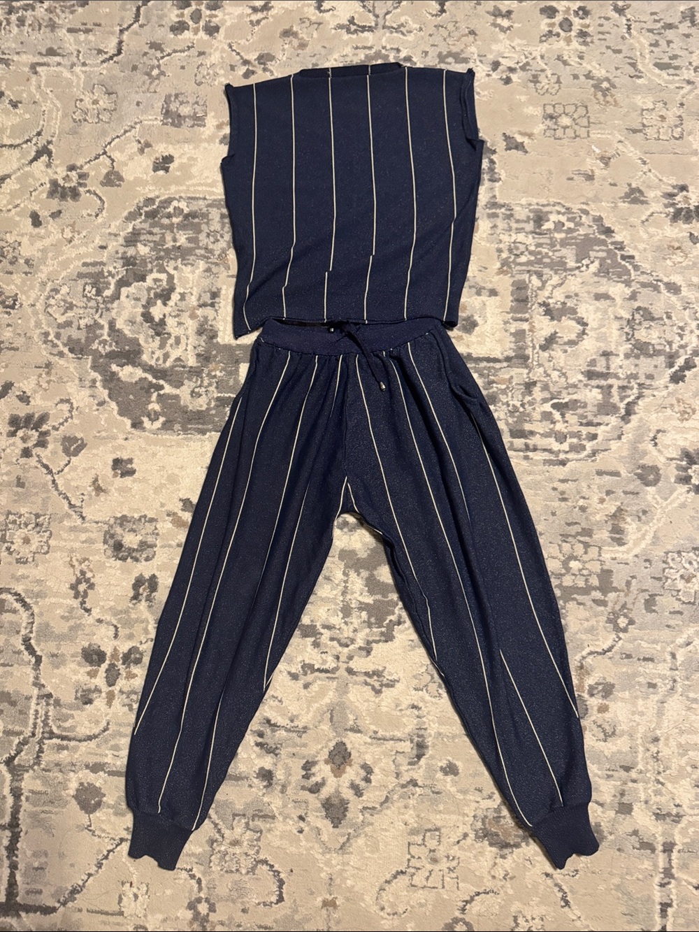 Women’s Navy Pinstripe Pull-On lounge set
